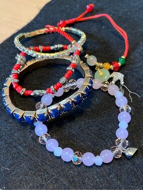 Multicolor Beaded Bracelet Set - Red, Pink & Blue Set of 5